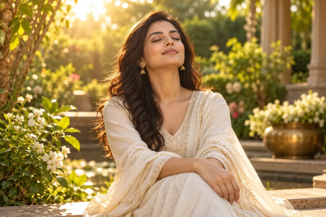 A woman taking a reflective pause