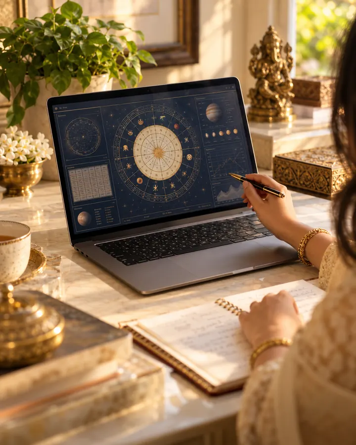 An astrologer studying a chart